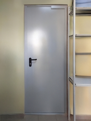 Серая однопольная дверь с доводчиком